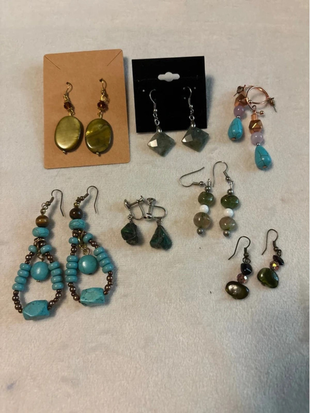 Large Lot Natural Gemstone Earrings Agate Rose Quartz Tigers Eye